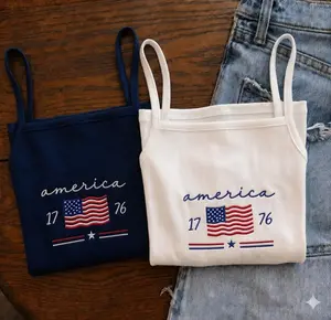 America 1776 Embroidered Tank Top, USA Flag Icons Cami, America 250 Anniversary Outfit, Patriotic Summer Top