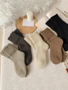 Women's Thick Fuzzy Knit Crew Socks, Soft & Warm Winter Footwear, Casual Style, All-Season Comfortable Fit, Perfect Gift Idea, Soft Comfy Socks, Plain Casual Socks