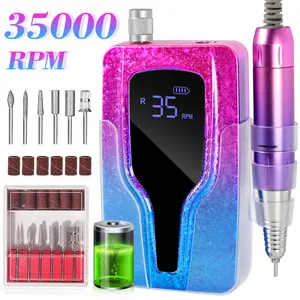 Nail Drill Professional 35000RPM Powerful Electric Nail File Portable Nail Drill with 6 Drill Bits Rechargeable Efile for Acrylic Gel Nails Removing Manicure Pedicure Salon