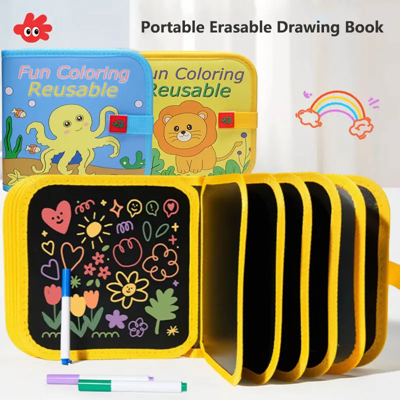 Reusable Doodle Book Set, Dinosaurs, Octopus, Animals, Space Fun Holiday Kit, Write and Color, Art Supplies, Learning Tools