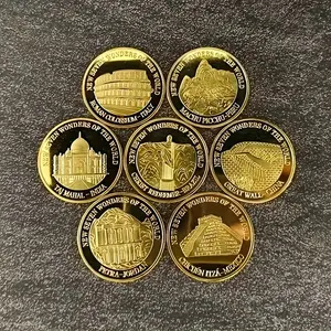 7pcs Set New Seven Wonders World Heritage Commemorative Coins, Travel Souvenir Gift, Party Present, Educational Gift
