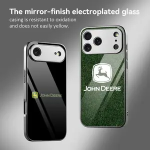John Deere Phone Case For iPhone 12–17 Series Electroplated Metal Bumper with Tempered Glass Back