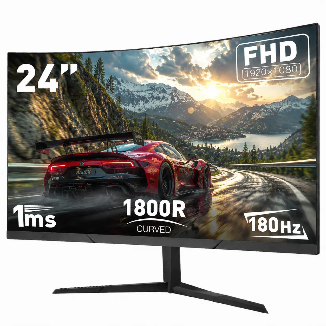 24” Curved 180Hz Competitive Esports Monitor, 1080P 1ms Low Latency, Eye Protection, Built-In Speakers, Ultra Thin VESA Mount Ready