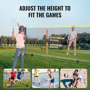 VEVOR Badminton Net, Height Adjustable Volleyball Net, 20ft Wide Foldable Pickleball Net, Portable Tennis Net Set with Poles, Stand, Bag, Rackets, Nylon Shuttlecocks, Kid Backyard Indoor Outdoor Use
