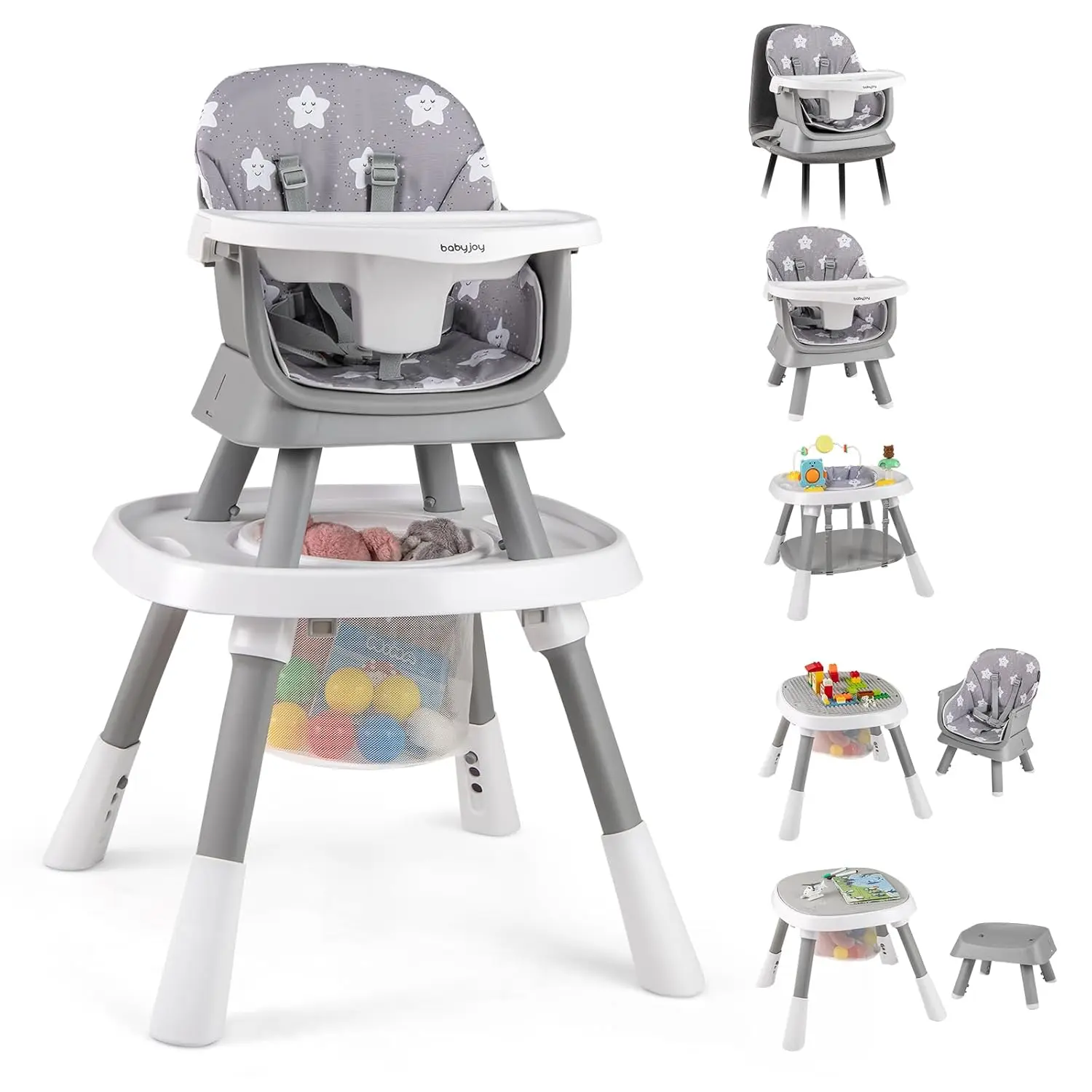 Costzon 16 in 1 High Chair, Convertible Baby Highchair for Babies and Toddlers with Activity Center, Booster Seat, Building Block Table, Toddler Chair with Safety Harness, Removable Tray
