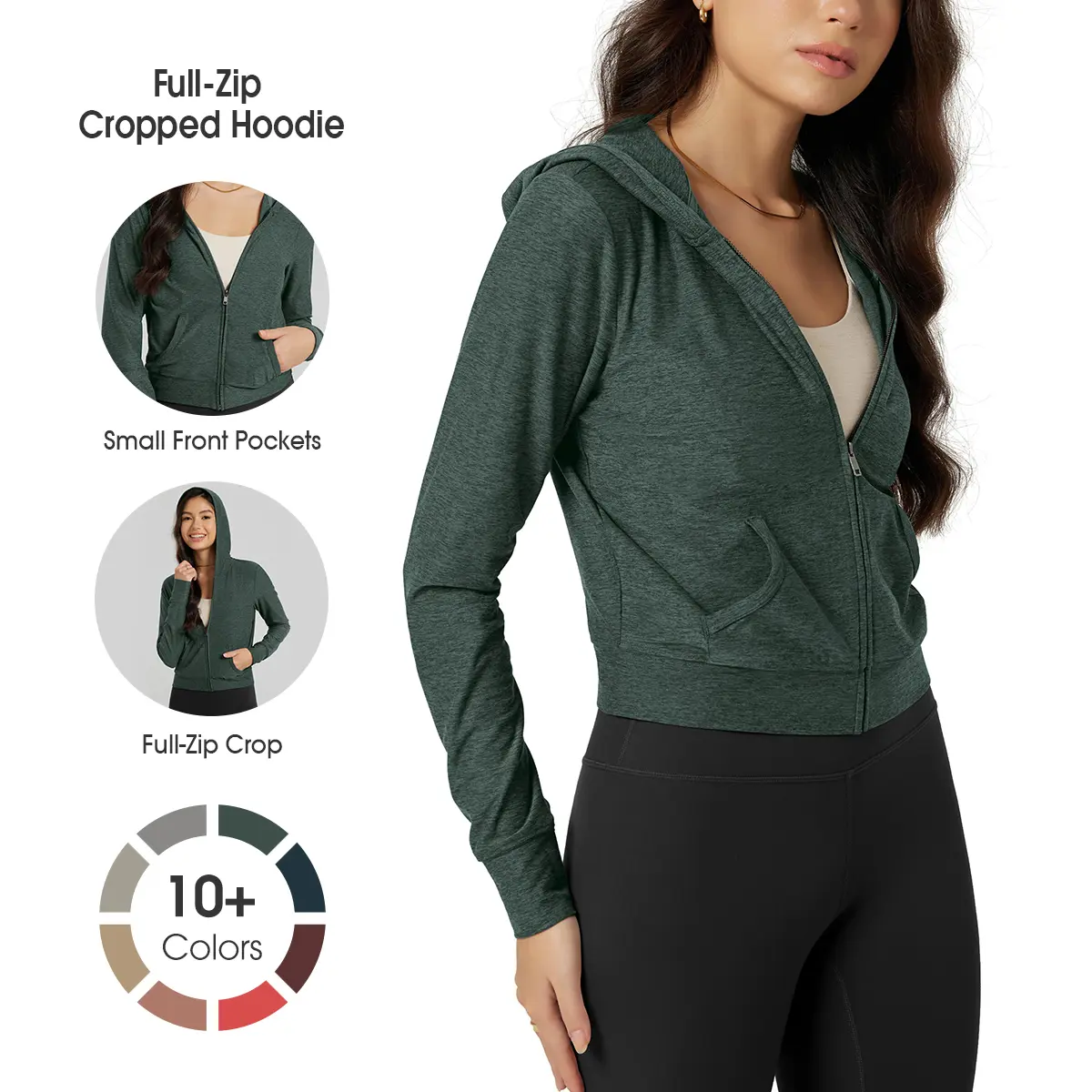 ODODOS Women's Full-Zip Cropped Hoodie - odSTRATUM Tech Ultra Soft UPF 50+ Hooded Jacket with Pockets summerwins