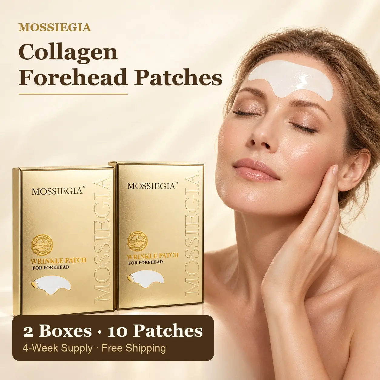 Forehead Wrinkle Patches for Smooth Forehead & 11's Lines – Collagen Hydrogel Forehead Mask with Peptides, Hydrating & Firming (10 Count, 2 Boxes) - MossieLift by MOSSIEGIA