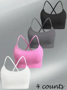 Women's Solid Color Sports Bra, High Stretch Comfortable Breathable Wireless Backless Sports Bra, Gymclothes, Sports Lingerie  for Indoor Outdoor Exercises Wear,, Yoga Gym Activewear, Strappy Workout Bra, Sporty Breathable Bras Transgende Transgender