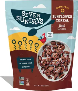 Seven Sundays Sunflower Cereal, Real Cocoa, 8 Oz Bag, Grain & Gluten Free, 5g Upcycled Protein, 1g Added Sugar, Crunchy Chocolate Snack