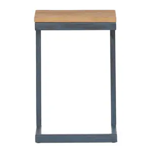 C-Shaped Industrial Side Table Natural Fir Wood Top Antique Black Iron Frame 12.75x10.25x19 Inch Small Accent Table for Living Room Bedroom Home Decor Portable Farmhouse Furniture