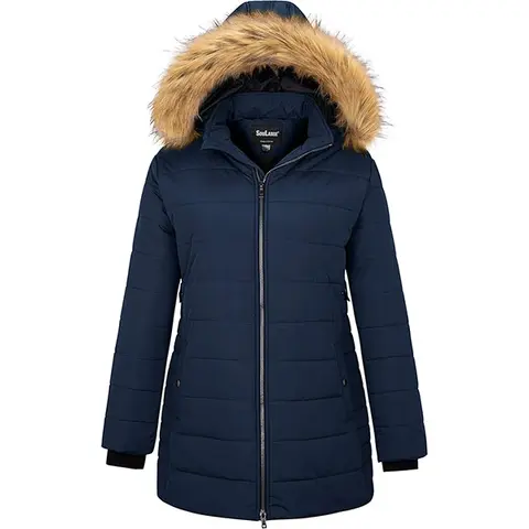 Women's Plus Size Quilted Mid-Length Polyester Puffer Coat - Longsleeves, 3000mm Waterproof Finish, Thick Warm, Light Fabric, Flattering Fit, 2-Way Zip Ease, Wash-And-Go Coat for Snowboarding Outerwear