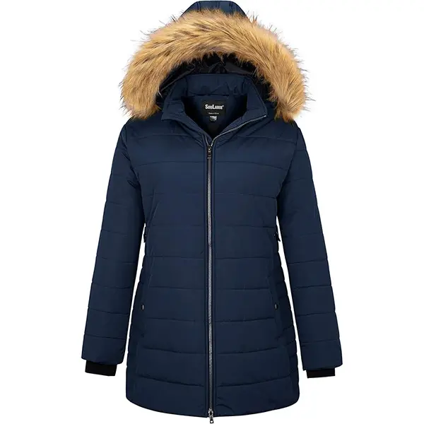 Women's Plus Size Quilted Mid-Length Polyester Puffer Coat - Longsleeves, 3000mm Waterproof Finish, Thick Warm, Light Fabric, Flattering Fit, 2-Way Zip Ease, Wash-And-Go Coat for Snowboarding Outerwear