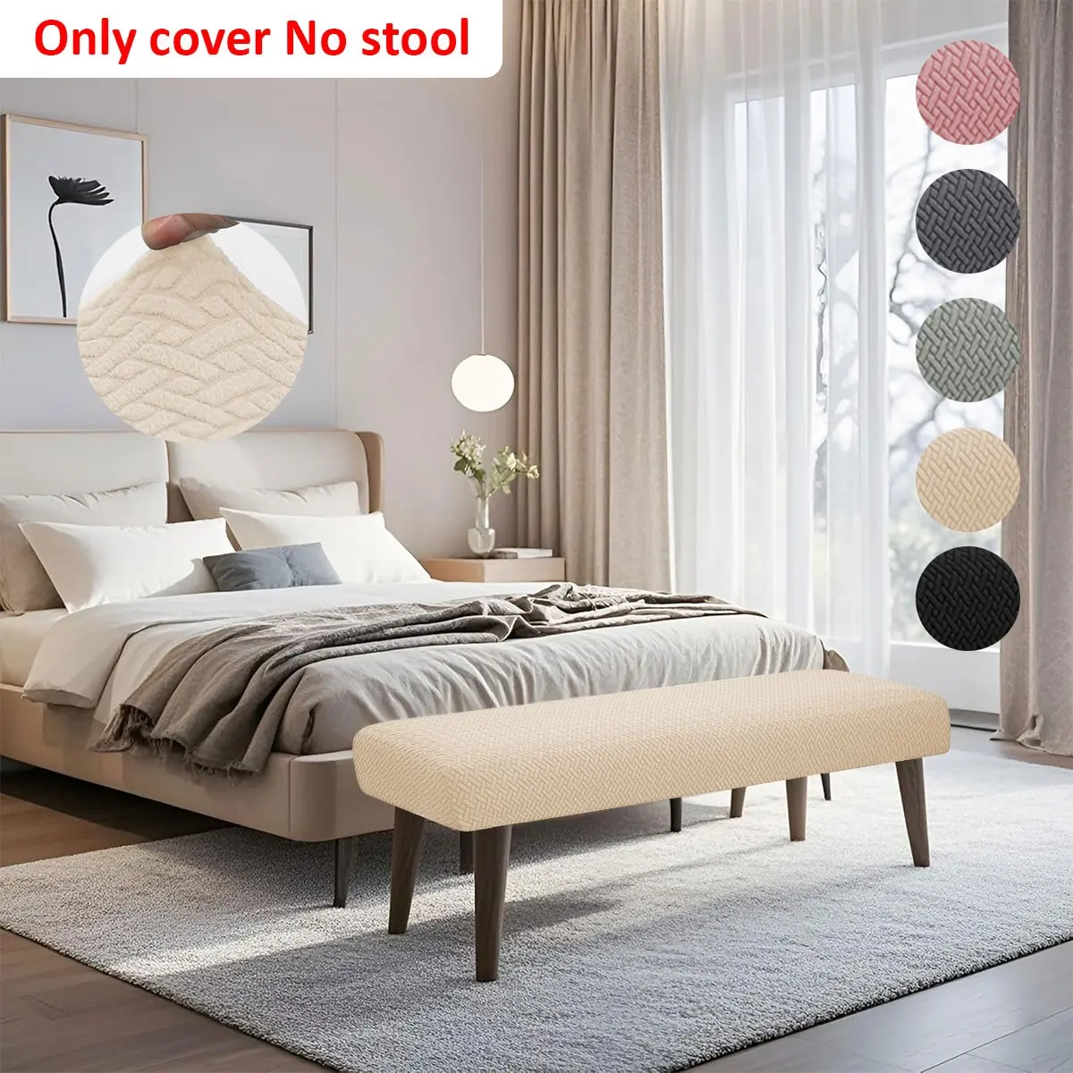 Stretchable Jacquard Dining Bench Cover, Easy Clean Long Seat Protector, Stylish Design for Living Room Bedroom Office Decor, Bench Slipcover, Chair Seat Slipcovers, Washable Chair Slipcover