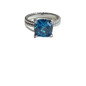 Blue faupaz rope ring in rhodium plated 925 sterling silver or 14k gold vermeil.