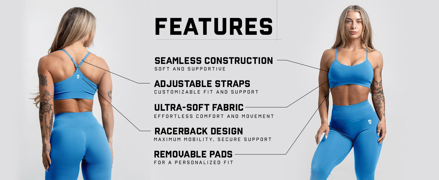 Gymreapers Infinity Seamless Sports Bra for Women – Compression Fit, 4-Way Ultra-Stretch Fabric, Racerback with Adjustable Straps, Removable Pads, Breathable Workout Bra for Gym, Running, Training, Yoga & Everyday Comfort