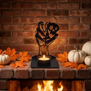 Halloween Candle Holder Set, Metal Silhouette Skull Pumpkin Ghost Haystack, Light Projection, Home Party Table Decor, 1 Piece