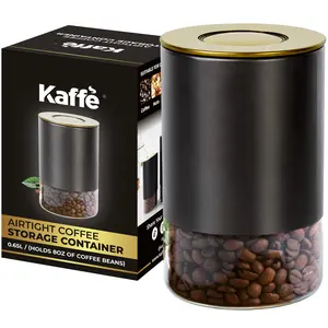 Kaffe Glass Storage Coffee Container - BPA Free Stainless Steel Canister with Airtight Lid, Kitchen Utensils