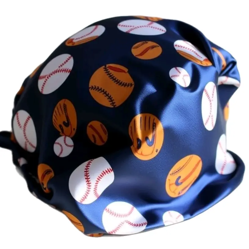 Baseball Printed Satin Bonnet with Custom Design and Elegant Satin Interior for Versatile Stylish Wear