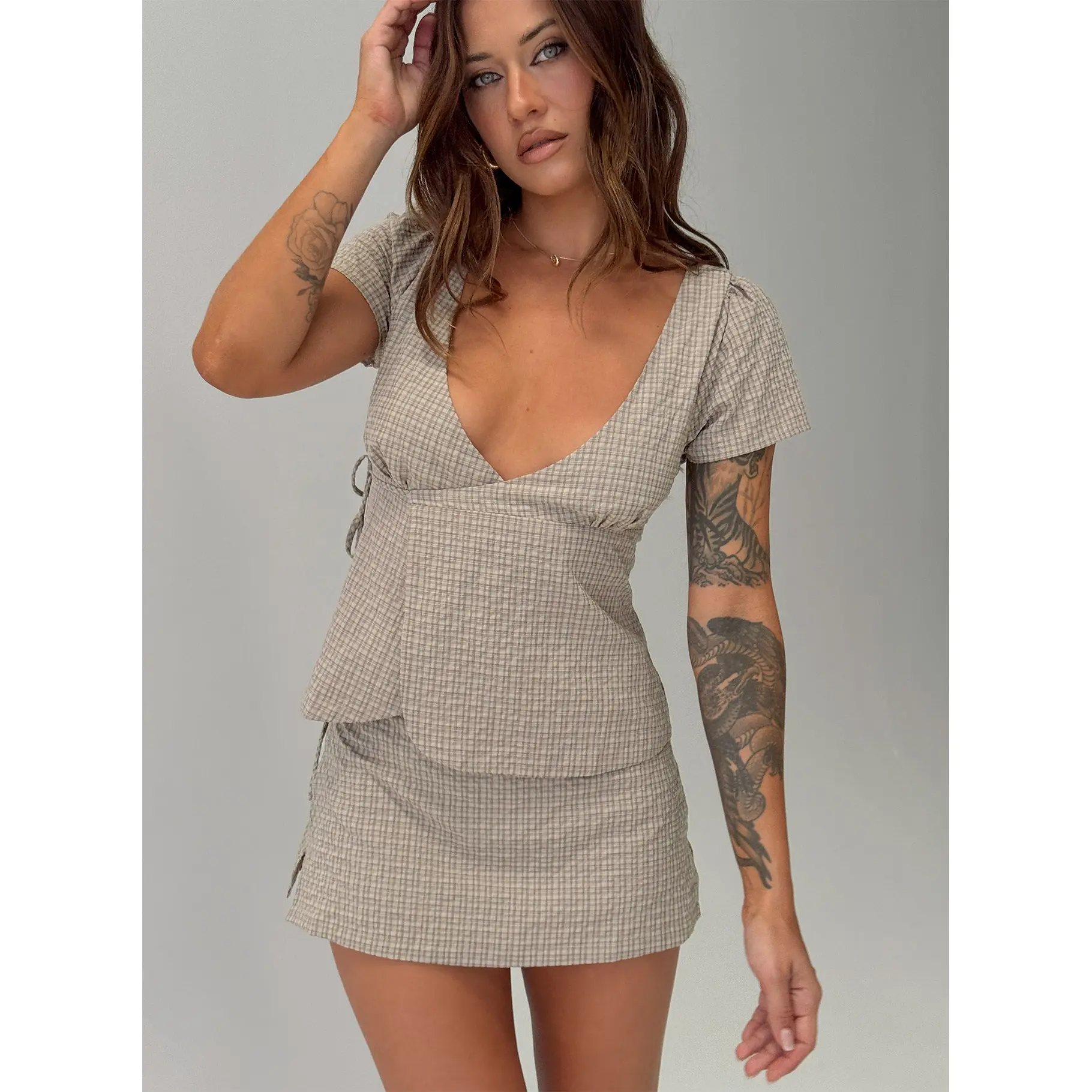 Emmilou Wrap Set Brown Check