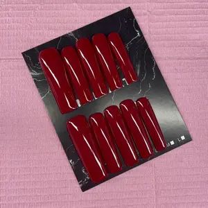 Extra long square Press on nails solid color builder gel handmade custom