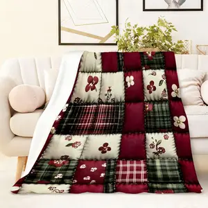 1PC Vintage Patchwork Quilted Blanket Winter Thick Warm Sofa Throw Bohemian Floral Plaid Multiuse Coverlet Bedroom Living Room Decorative Blanket Soft Comfortable Nap Blanket Holiday Gift Idea