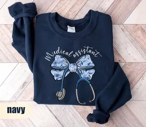 Medical Assistant Floral Bow Sweatshirt CMA Shirt Med Assistant Stethoscope Shirt Certified Medical Assistant T-shirt PCT gifts Blue toile