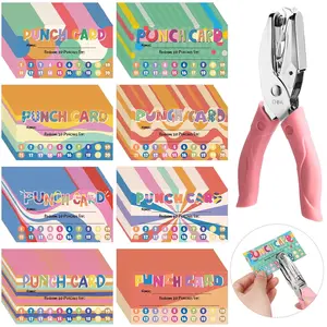 200 count Reward Punch Cards with Hole Puncher, 3.5 x 2 inch Incentive Loyalty Reward Card for Classroom  School Supplies Students Teachers , 8 Styles(Fresh Style, 20 Holes)