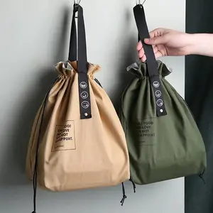 1pc Simple Drawstring Strap Insulated Lunch Bag Drawstring Storage Canvas Lunch Bag Camping Picnic Bag Camping Travel Accessories Reusable Lunch Bag
