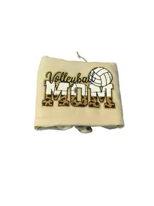 Chenille Women's Volleyball Mom Hoodie - Chenille Patch, Leopard Print Graphic, Casual Pullover Sweatshirt Tops, Shortleeve Clothes for Sports Fans, Shortsleeve, Unisex, Lady