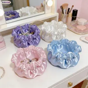 Pastel Petal Bow Decoration Light Luxury Desktop Organiser, Women's Jewelry Storage Box, Girl-Hearted Gift for Accessories Finishing