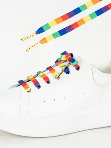 Metallic Head Y2K Rainbow Plaid Light Shoelaces, Pair Pack, Casual Daily Use, Stylish and Trendy Design