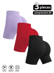 Women's Seamless High-Waisted Fitness Sports Shorts Set of 3, Elastic Comfortable, Perfect for Gym and Casual Wear, Ideal for Exercise and Daily Use