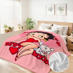 BETTY BOOP 90"x108" Large Size Cartoon Flannel Blanket Ultra Soft Polyester All-Season Cozy Throw for Women Girls Friends Personalized Gift Made in USA 40x50 50x60 60x80 Inches