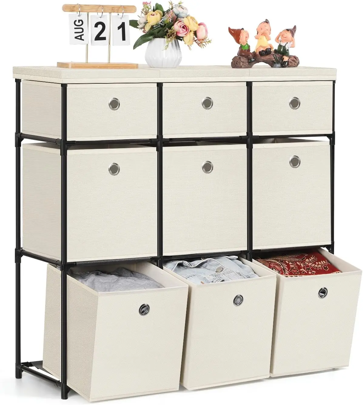 Fabric Storage Chest Cube Organizer,Drawer Clothes Organizer - 9 Drawers Storage Organizer Unit for Closet, Easy Assembly Closet Dresser for Dorm, Bedroom, Hallway, Storage Bins (White)