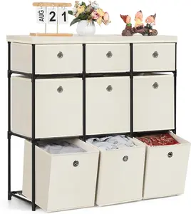 Fabric Storage Chest Cube Organizer,Drawer Clothes Organizer - 9 Drawers Storage Organizer Unit for Closet, Easy Assembly Closet Dresser for Dorm, Bedroom, Hallway, Storage Bins (White)
