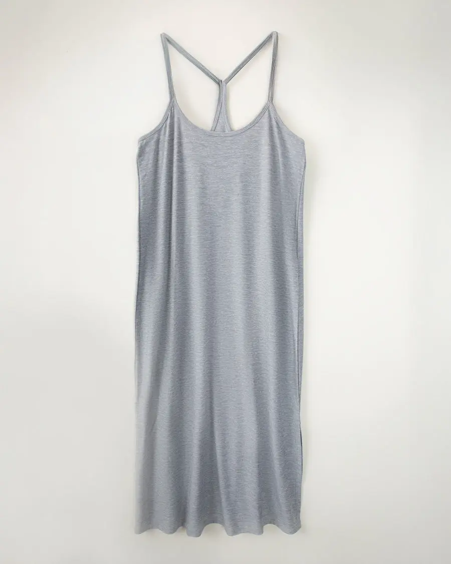 Women's Comfy Slip Dress, Soft Stretchy Fabric with Modest Y-Back Style, Calf-Length Nightgown and Day Lounger, Racerback, Breathable, Lightweight, Loungewear, Polyester, Sleeveless, Nightwear