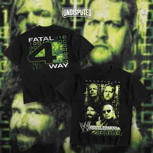 UNDISPUTED Wrestlemania 2000 WWE Heavy Cotton Unisex Shirt Fatal 4 Way Tshirt Triple H Mick Foley Big Show The Rock Wrestling Fan Apparel Menswear Direct-to-garment Breathable Printing