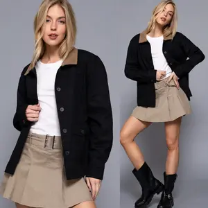 Liana Corduroy Barn Jacket - BLACK | Women's Casual Fall and Winter Style | Trendy | Collared | Neutral