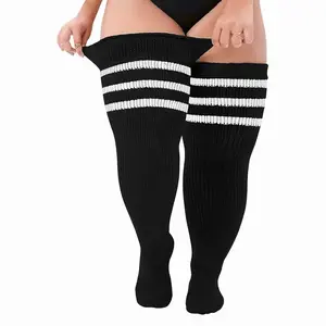 Sexy Plus Size Thigh High Stockings – Striped Knee-High Socks for Curvy Women, Extra Long Leg Warmers, Vintage & Retro Style
