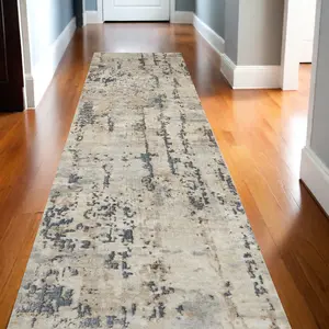 HomeRoots 545125 16 ft. Abstract Power Loom Runner Rug, Beige & Gray