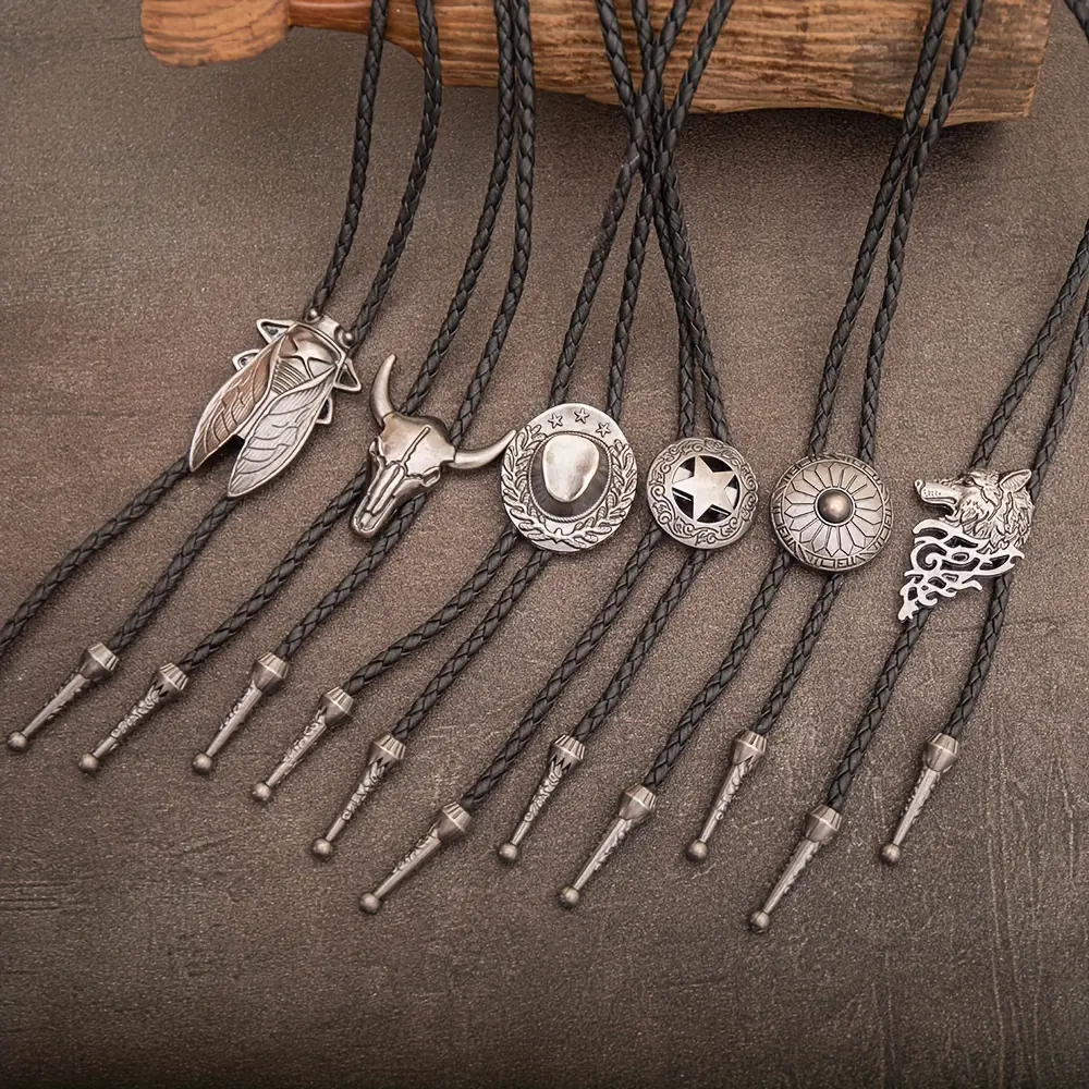 6pcs Western Cowboy Style Bolo Tie Neck Ropes - Fashionable Jewelry Necklaces with Necklace Separators, Necklace Set, Unisex