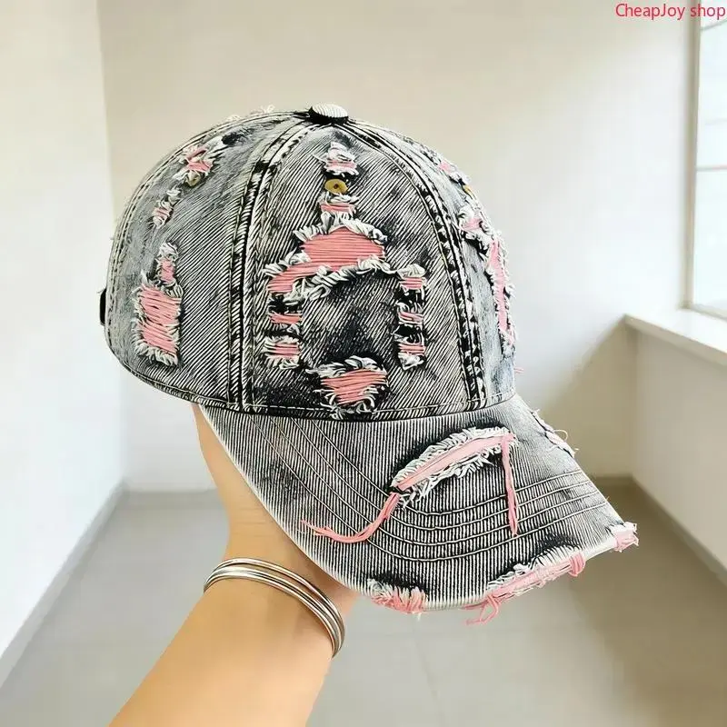 【Summervibes】Mens Retro Washed Ripped Denim Cap, Vintage Distressed Baseball Hat, Breathable Sun Protection Headwear, Stylish Casual Hat for Daily Commute Outdoor Hiking Travel And Daily Street Wear