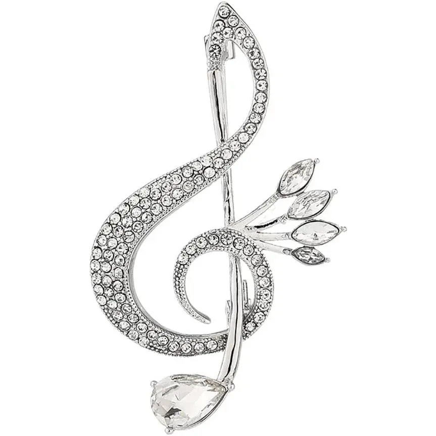 Delicate Music Note Brooch Lapel Pin Rhinestone  G Clef Musical Pins Scarf Jackets Dress Suit Brides Corsage Brooches for Women Girls Men Musician Bouquet Wedding  Gifts