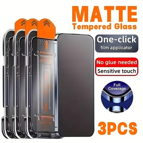 3 Pcs Matte One-Click Installation Tempered Glass Screen Protector, Phone Screen Protectors, for Cellphone, Smartphone, iPhone 17 16 Pro Max XR X XS MAX, 9H Hardness, Full Coverage, Free of Bubbles, Scratch Resistant, Protective Accessories