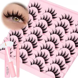Lashes Spiky Manga Lashes 14 Pairs Anime False Eyelashes 8D Wispy Eye Lashes Kit with Lash Glue and Lash Tweezers Natural Soft Fake Eyelashes (Cutes)