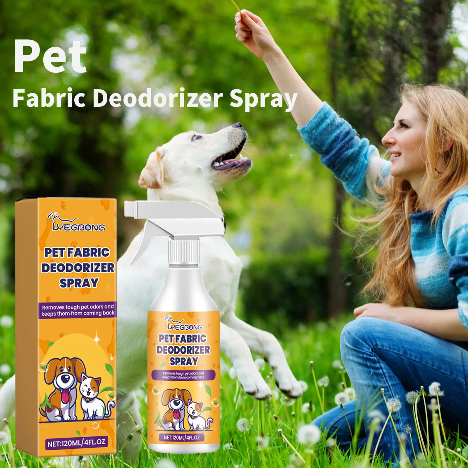 Yegbong Pet Fabric Deodorizer Spray - Mild Ingredients Formula with Cocamidopropyl Betaine, Disodium Edta, Palm Kernel Oil Amide Dea, Odor-Eliminating Solution for Dog & Cat Litter, Long-Lasting Indoor Air Freshener