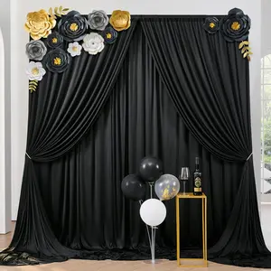 Black Backdrop Curtains 40ft x 10ft Polyester Photo Backdrop Drapes 8 Panels 5x10ft for Halloween Party Stage Birthday Background Decoration Wrinkle-Free Fabric Easy Cleaning