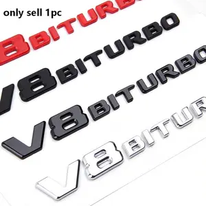 1pc ABS Sticker Badge, Modified Letter Car Logo, Beautiful And Practical Twin Turbocharger - Rear Tail Logo - Fender Side Label Car Sticker - 3D Letters Emblem V8 BITURBO for Car Styling Side Fender Logo Sticker Chrome Silver Glossy black Matte Black