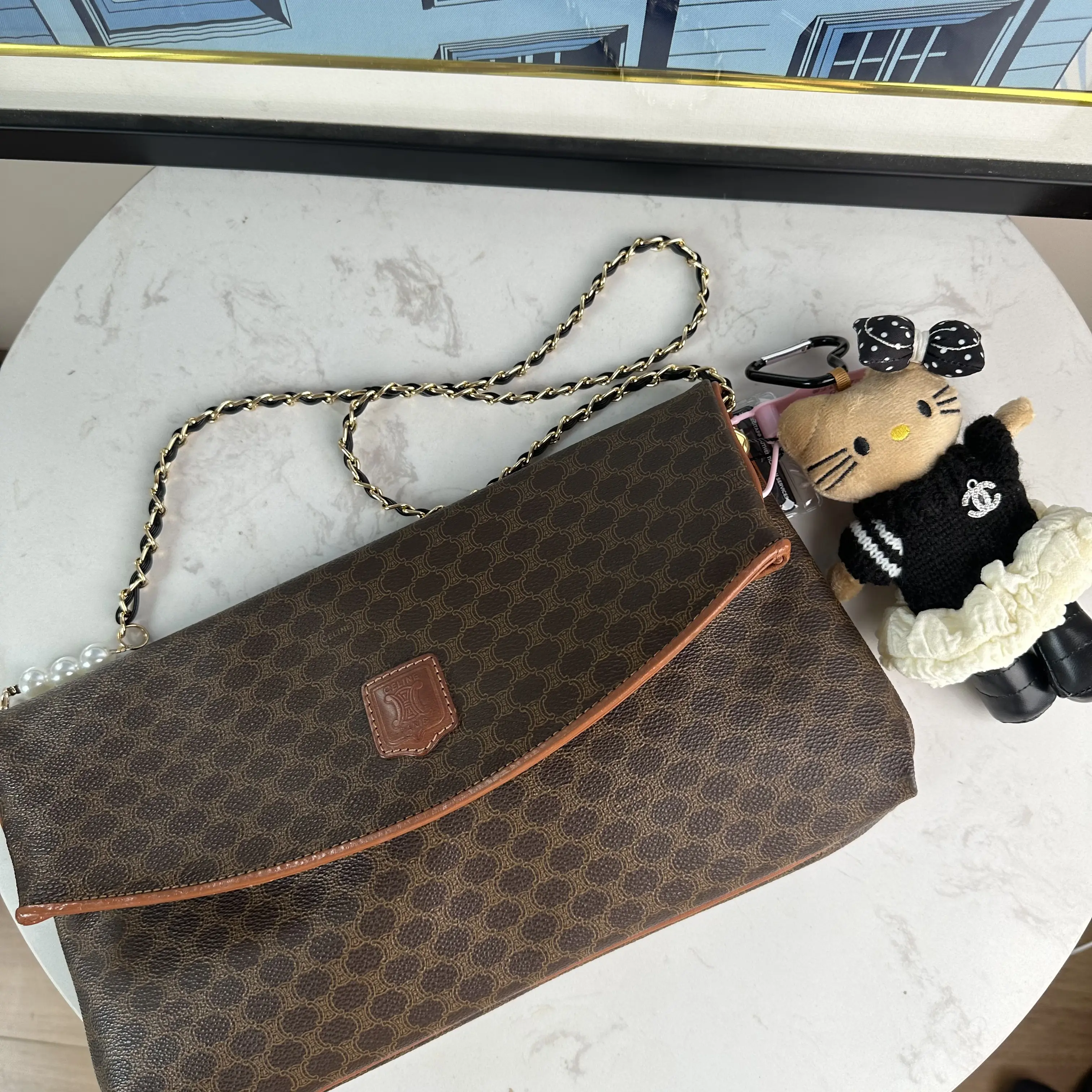 Pre-owned Celine CELINE｜Arc de Triomphe vintage brown leather flap bag, modified chain detailing, can be carried by hand or crossbody, a229