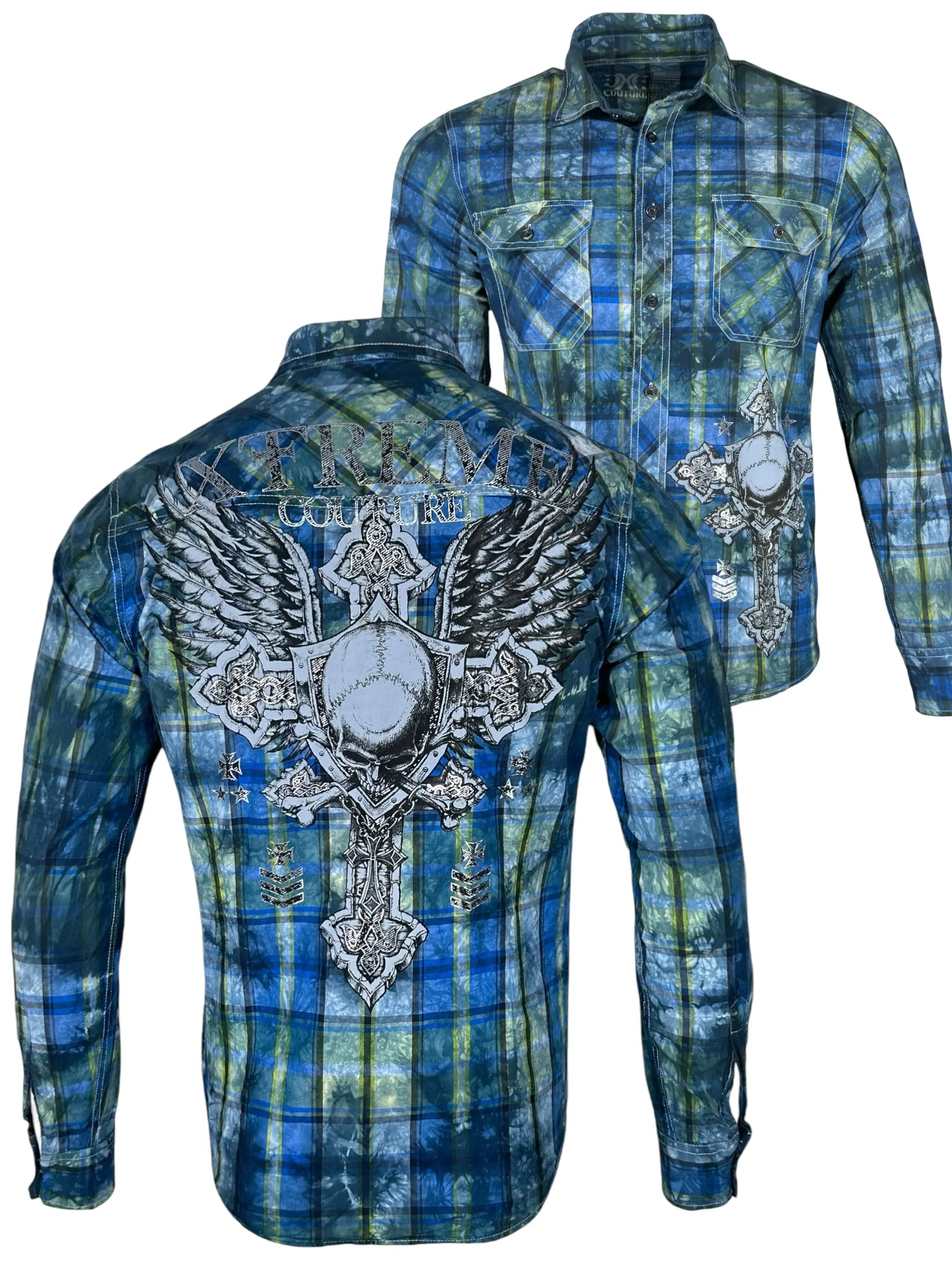 Xtreme Couture by Affliction Men's Long Sleeve Casual Collared Button-Down Shirt - Graphic Design, Classic Cotton Menswear, All-Season Wear, Cold Wash & Iron Recommended, Casual Collared Shirt